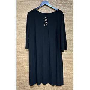 MSK 3/4 Sleeve Black Shift Dress With Gold Ring Accents, Size 3X